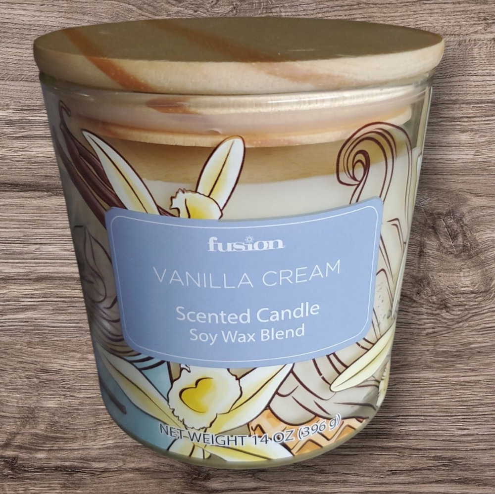 Vanilla Cream Scented Soy Wax Candle Fusion 14oz. New
